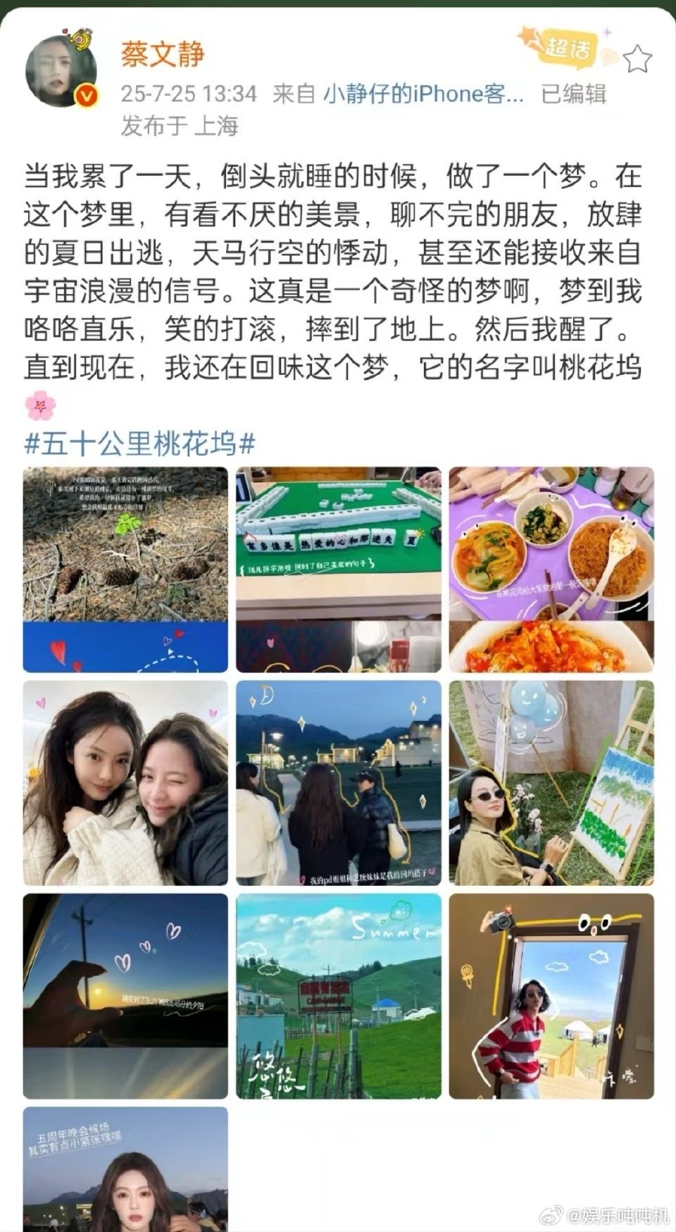 蔡文静说桃花坞像一场梦 桃花坞的日子被蔡文静说成梦，有晚霞有朋友，这样的梦确实让