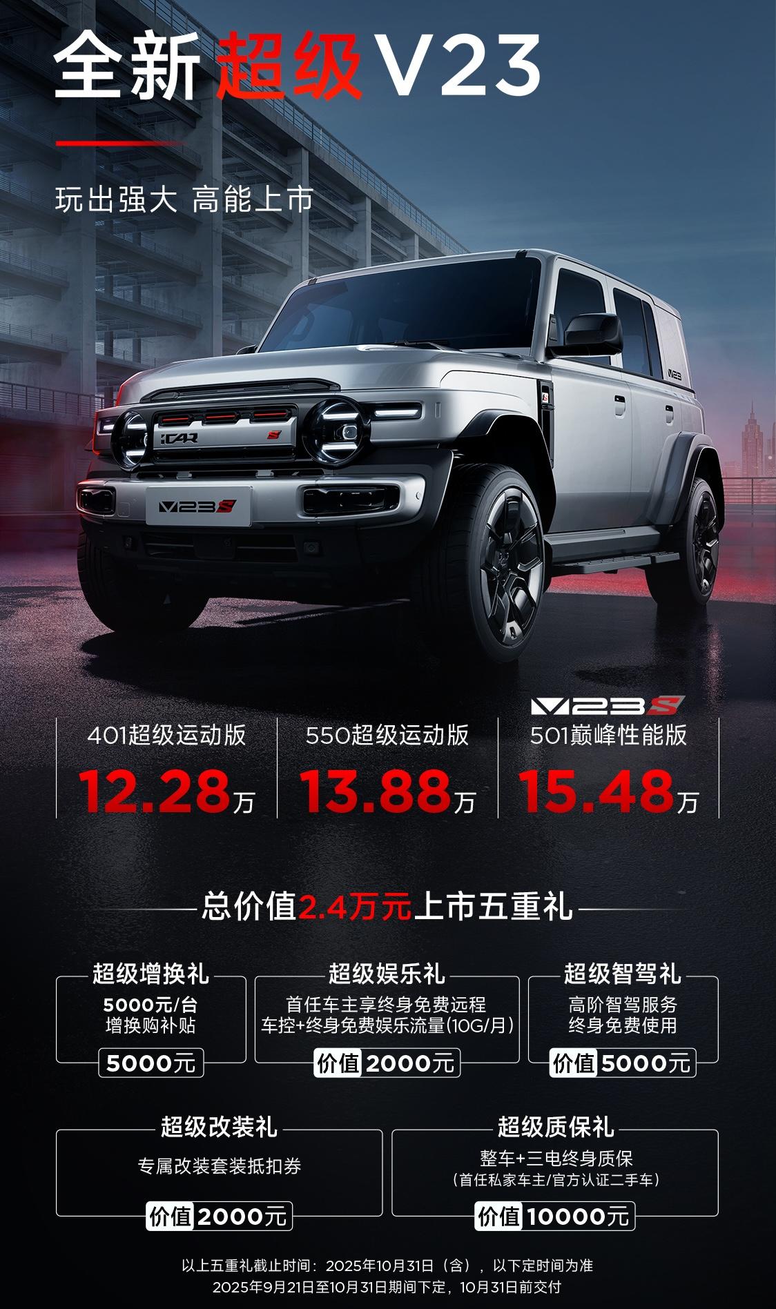 iCAR全新超级V23刚刚上市了，售价12.28万-15.48万元，还有总价值2