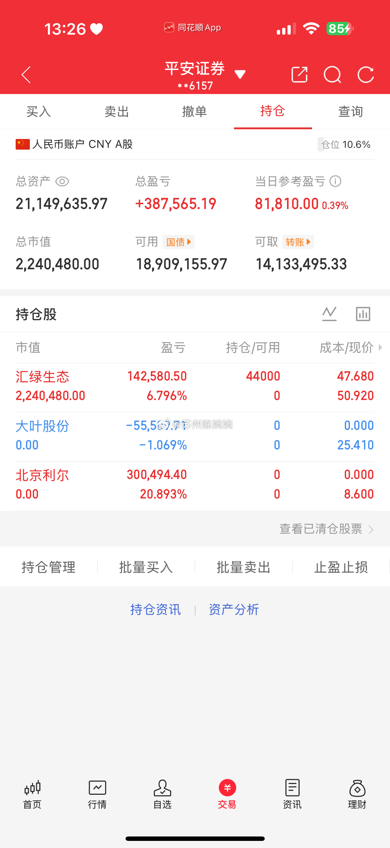 一年翻五倍，欢迎各位前来验证！（第7 6天）今日卖出 ：  大叶股份  北京利尔