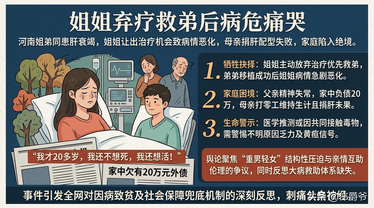 河南这对姐弟的遭遇着实令人痛心不已。23岁的姐姐与12岁的弟弟均患上了肝衰竭，这