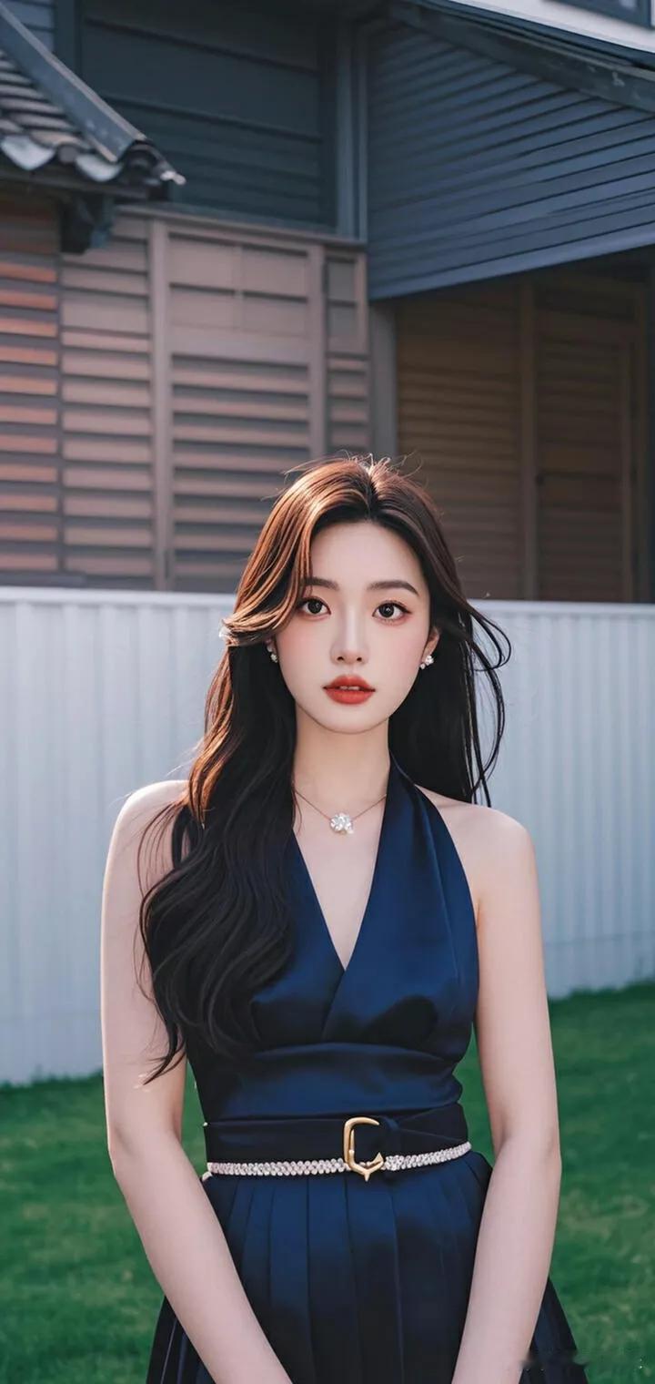 优雅黑裙，红唇美少女，户外写真大片。