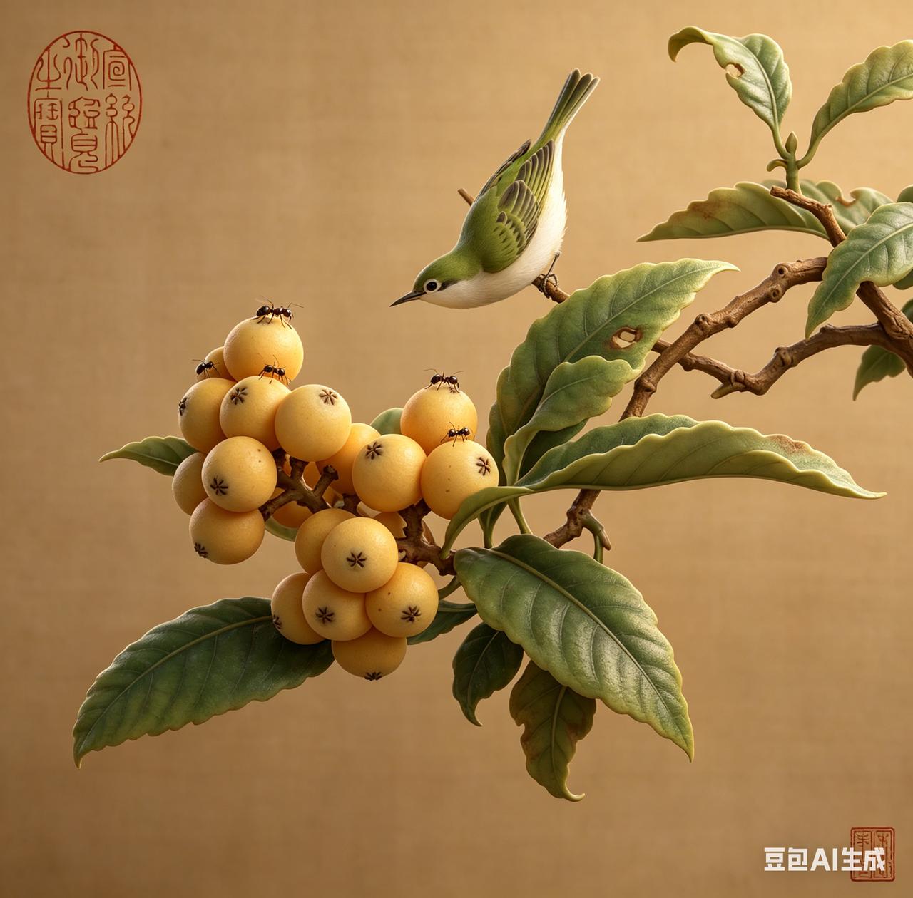 宋 林椿《枇杷山鸟图》：
一树枇杷熟，一只山鸟偷尽宋画闲趣。
几个小吃货的事儿！