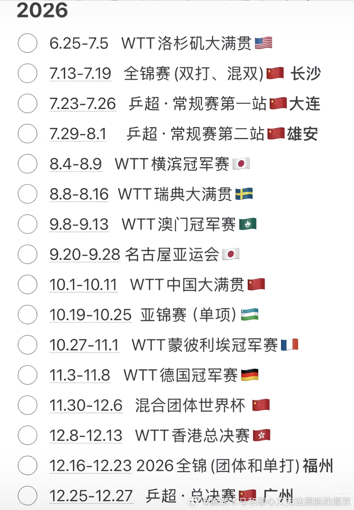 我就记得下半年赛程亚运会前都很轻松世乒赛后休息了一个多月打美满然后又可以休息一个