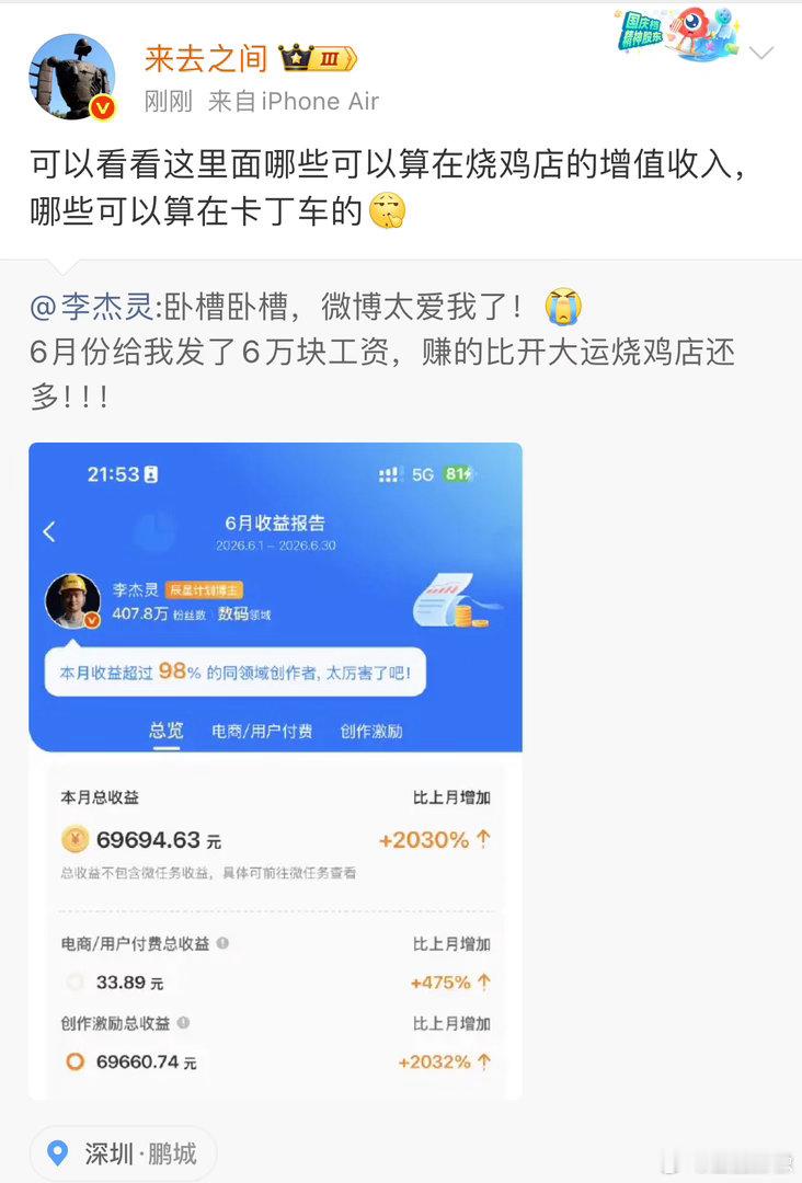 我靠人家科技博主微博一个月赚6万。俺们娱乐博主一个月300。真的发微博成了公益项