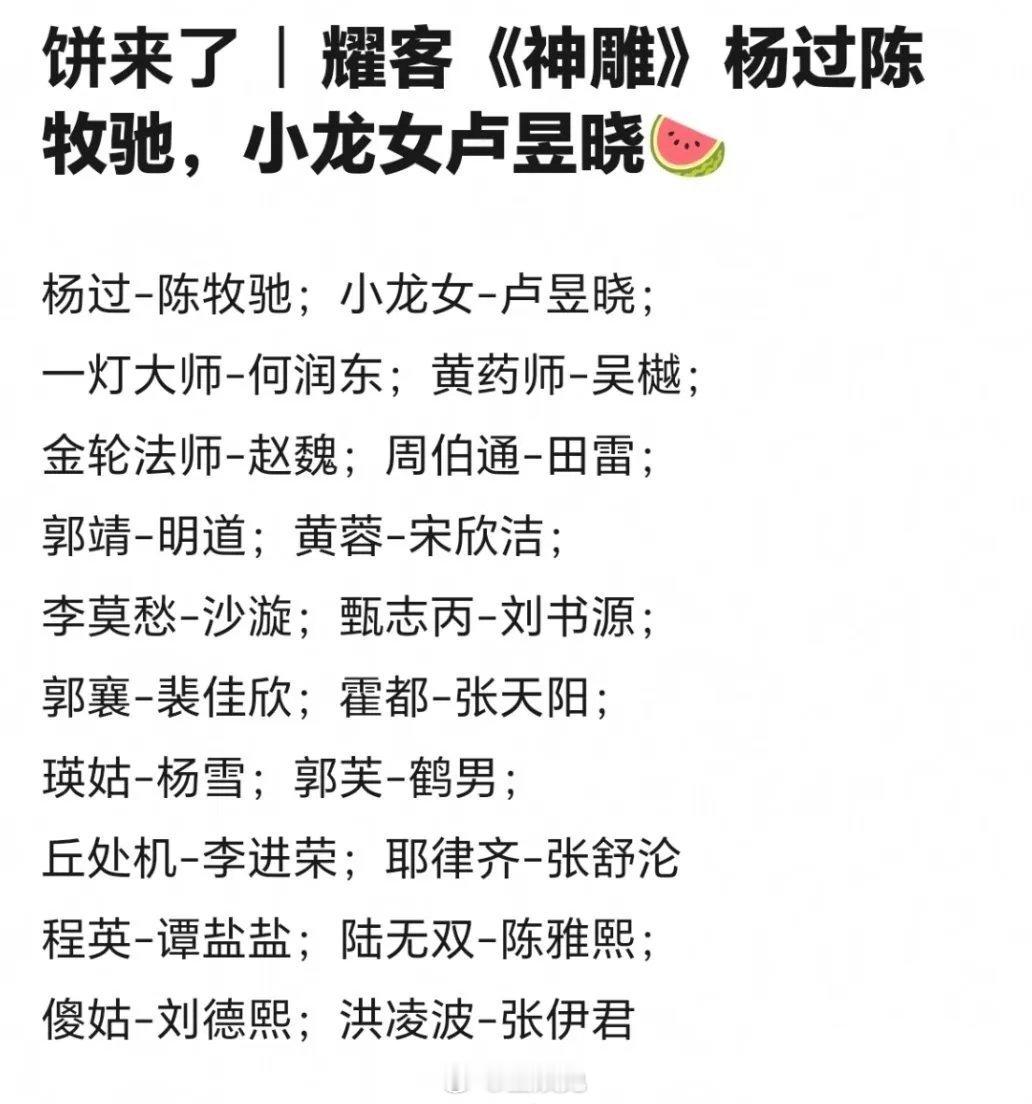 网传这是耀客《神雕侠侣》选角…… ​​​