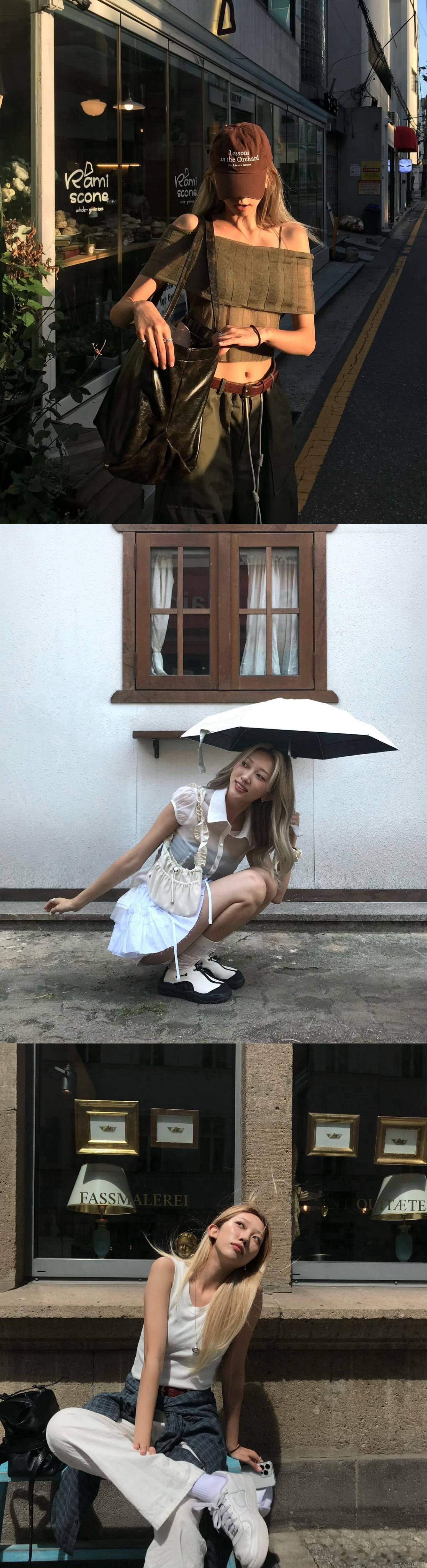 韩国博主hajeewon_  随性时髦的夏日穿搭☀️ ​​​