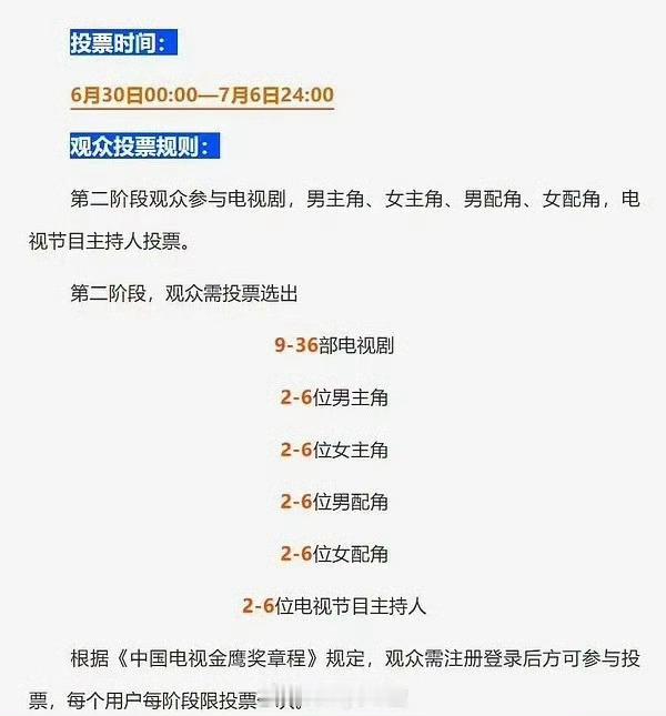 金鹰奖第二阶段观众投票马上开始 