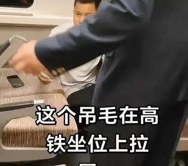 高铁上的奇葩事情一名乘客来不及去厕所直接蹲在座位旁边拉当时车厢人倒是不多一节车厢