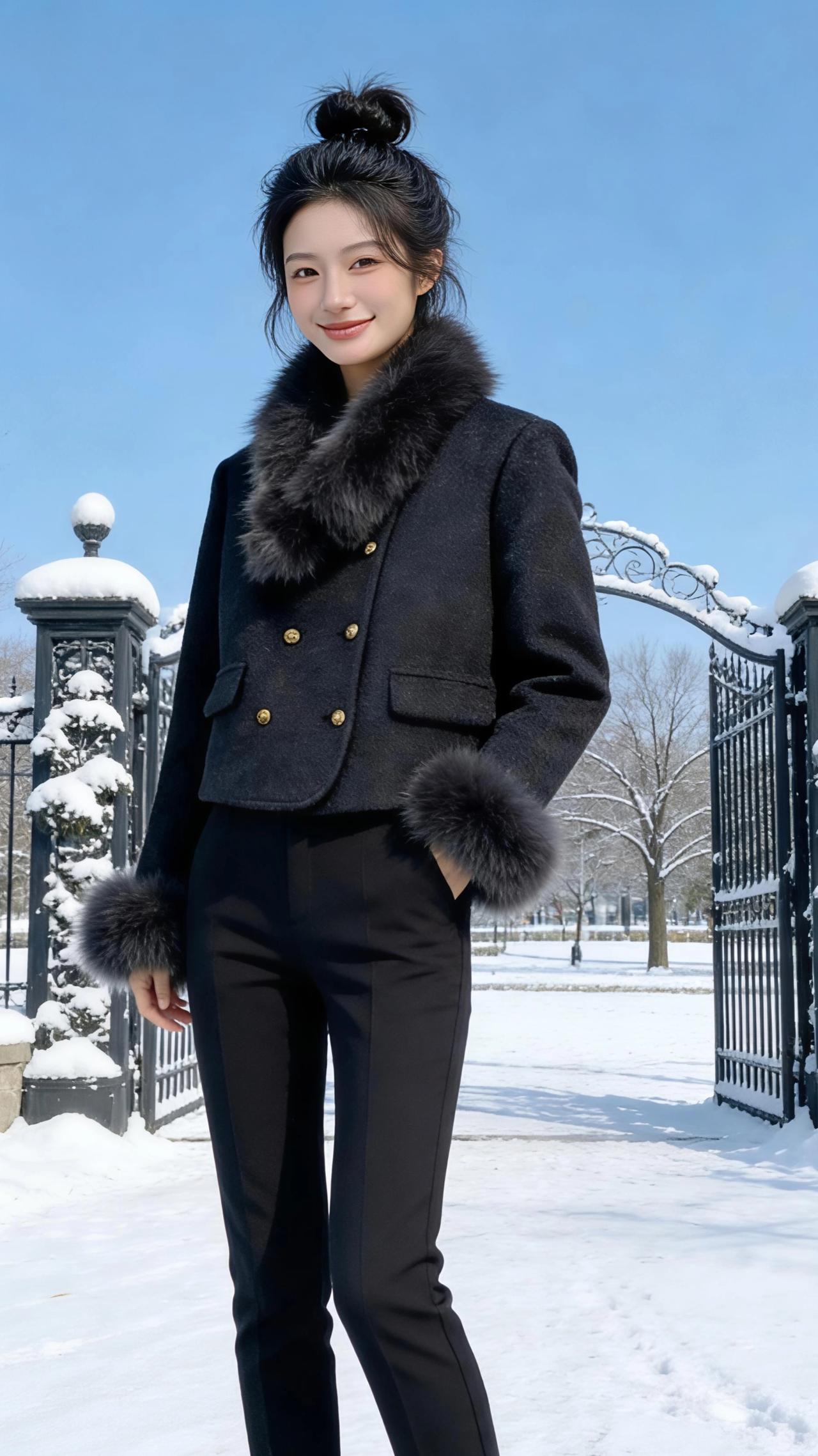 雪地里的黑绒序章
 
雪把天地滤成干净的蓝，风掠过发梢时，我正踩着碎琼乱玉往前走