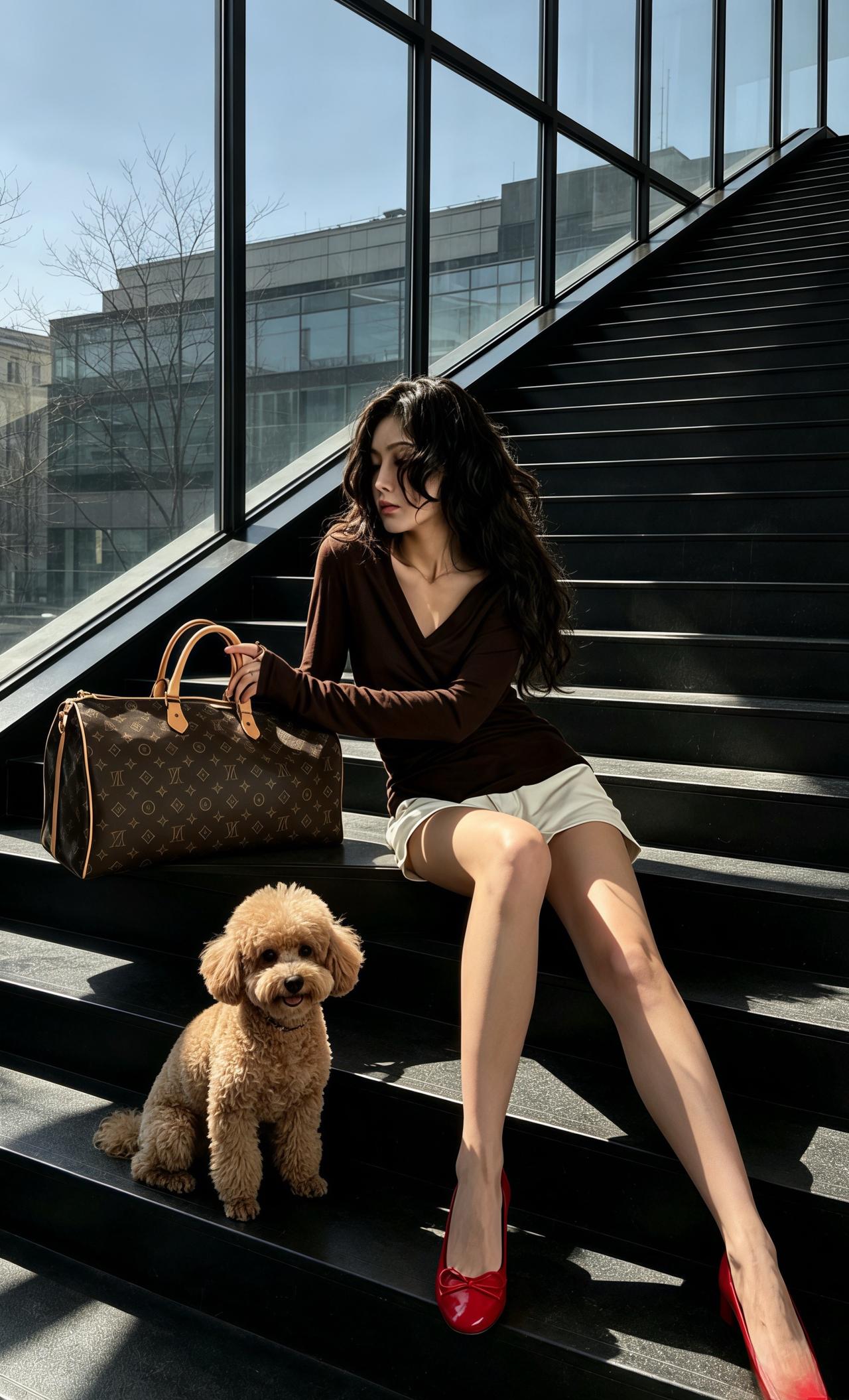 辣妹穿搭 纯欲慵懒风女装 棕色针织裙穿搭 设计感交叉v领长袖