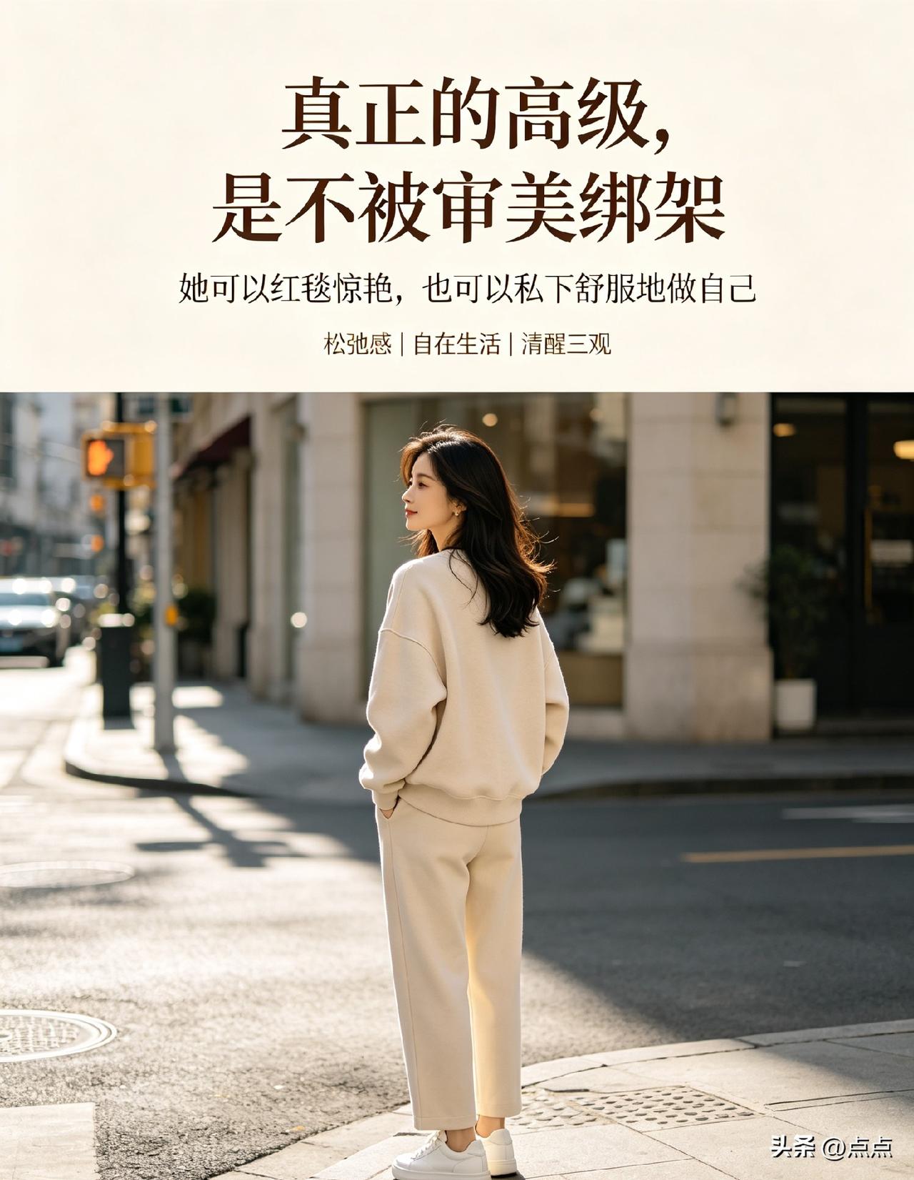 其实不是她不会打扮，而是她活得足够通透。
比起追求华丽花哨的穿搭，她更看重舒服自