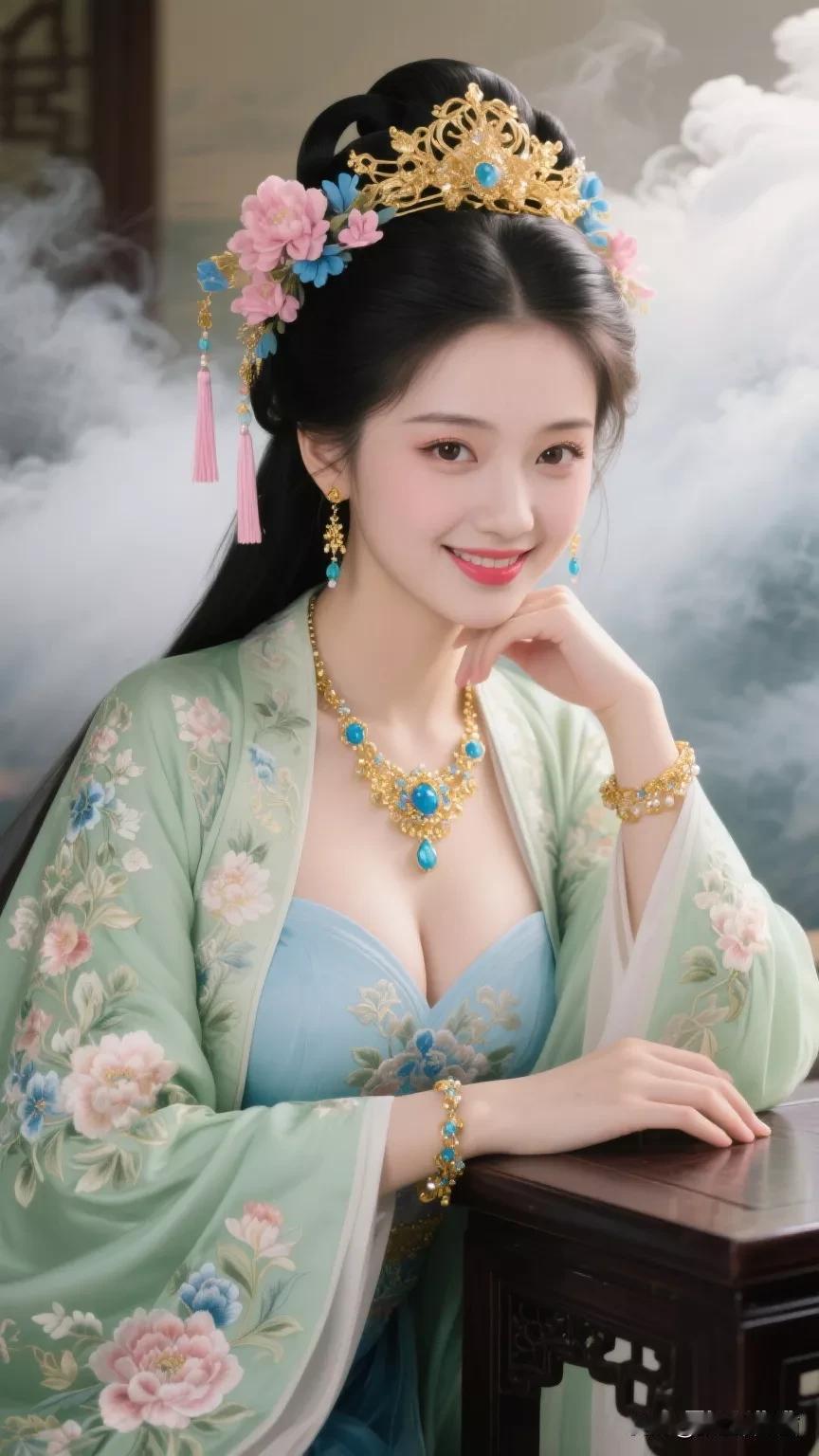 古风美人，花钿妆，韵味十足！张立启原创书画AI作品古仕女发髻集锦首发第556期唐