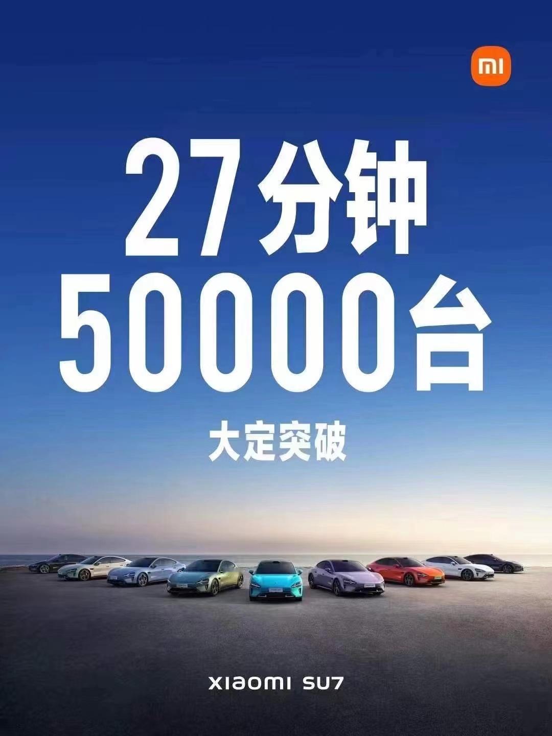 小米SU7不到半个小时定出去5万辆，真想买的抓紧下手吧，要不然今年够呛能提到车了