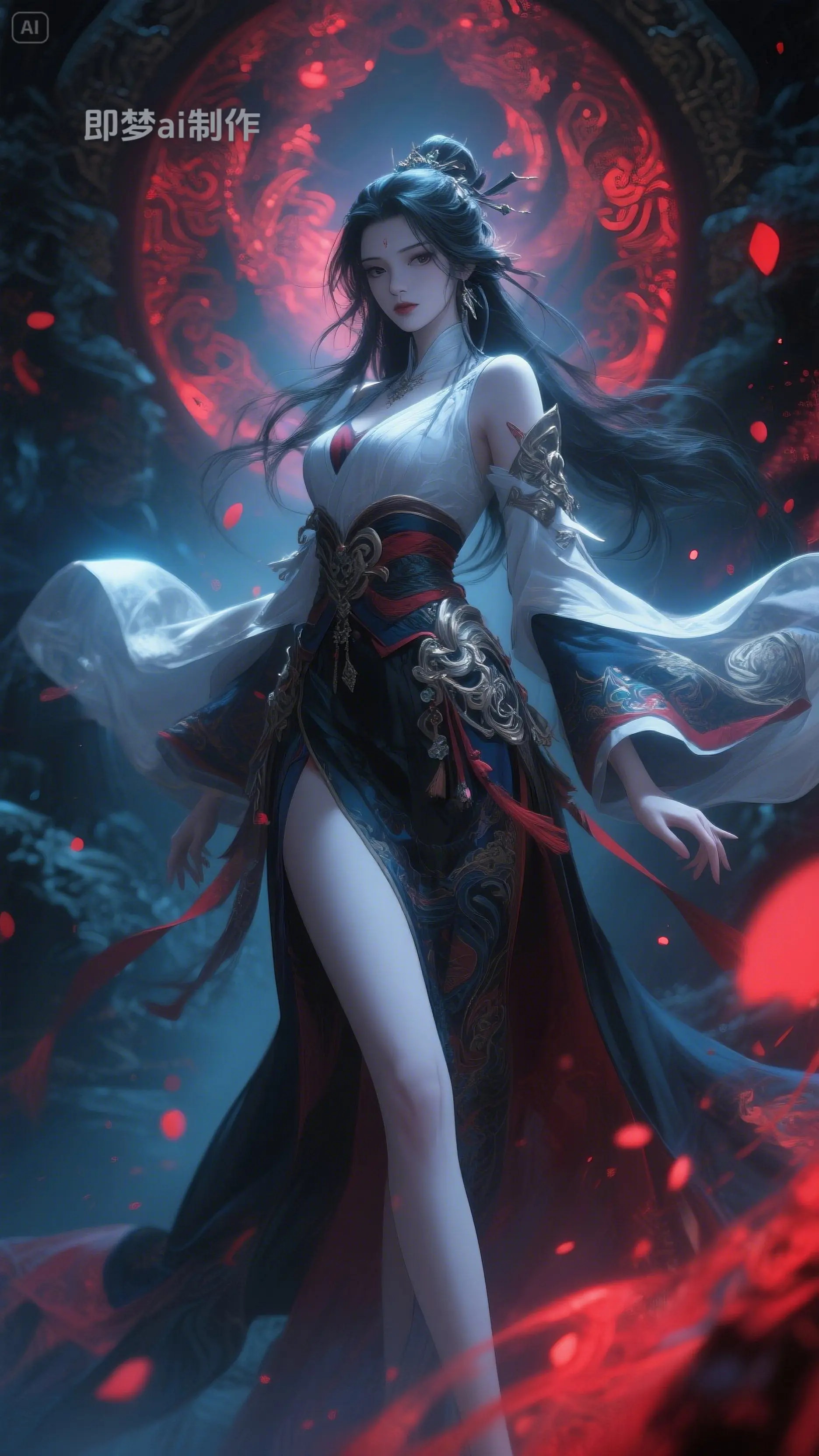 即梦APP制作，古风美女全身像。