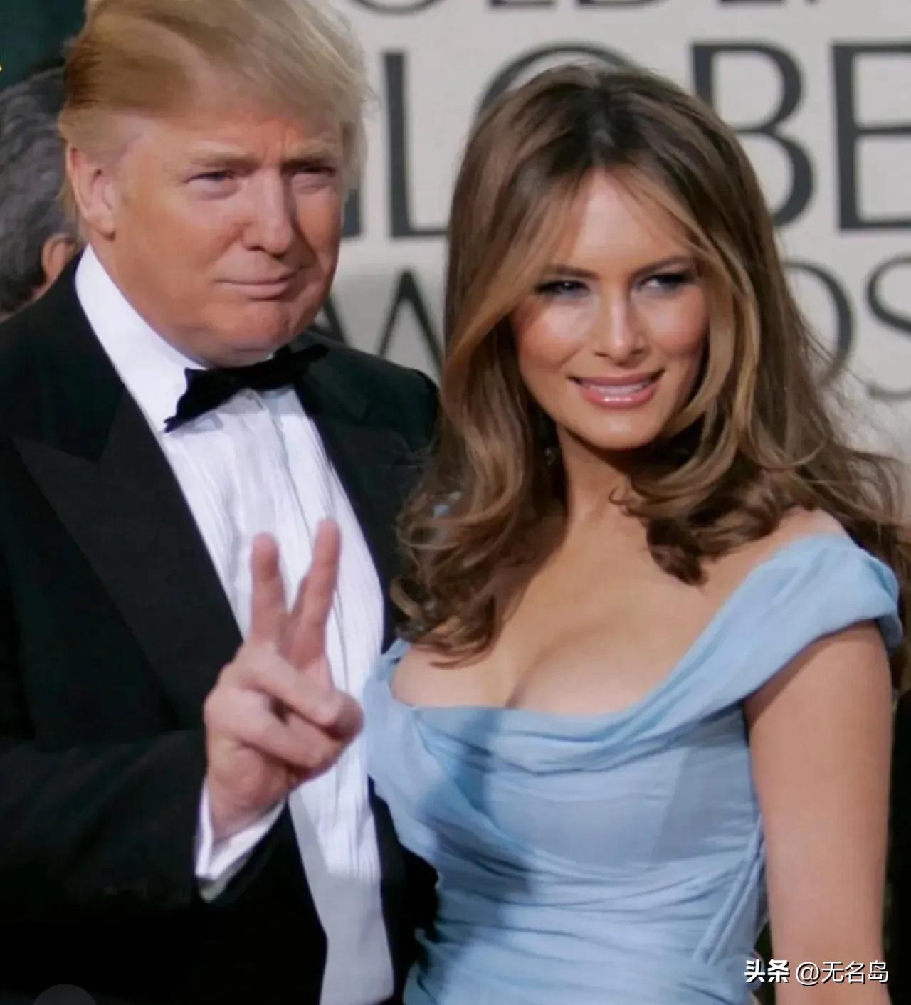 两张照片，同一个女人，却像隔了一重世界。左边这张，是标准的“美国总统夫妇”画像：