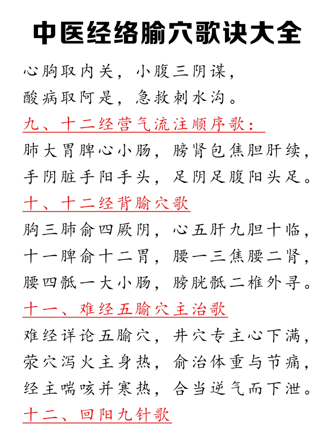 中医经络腧穴歌诀，拯救我的神！