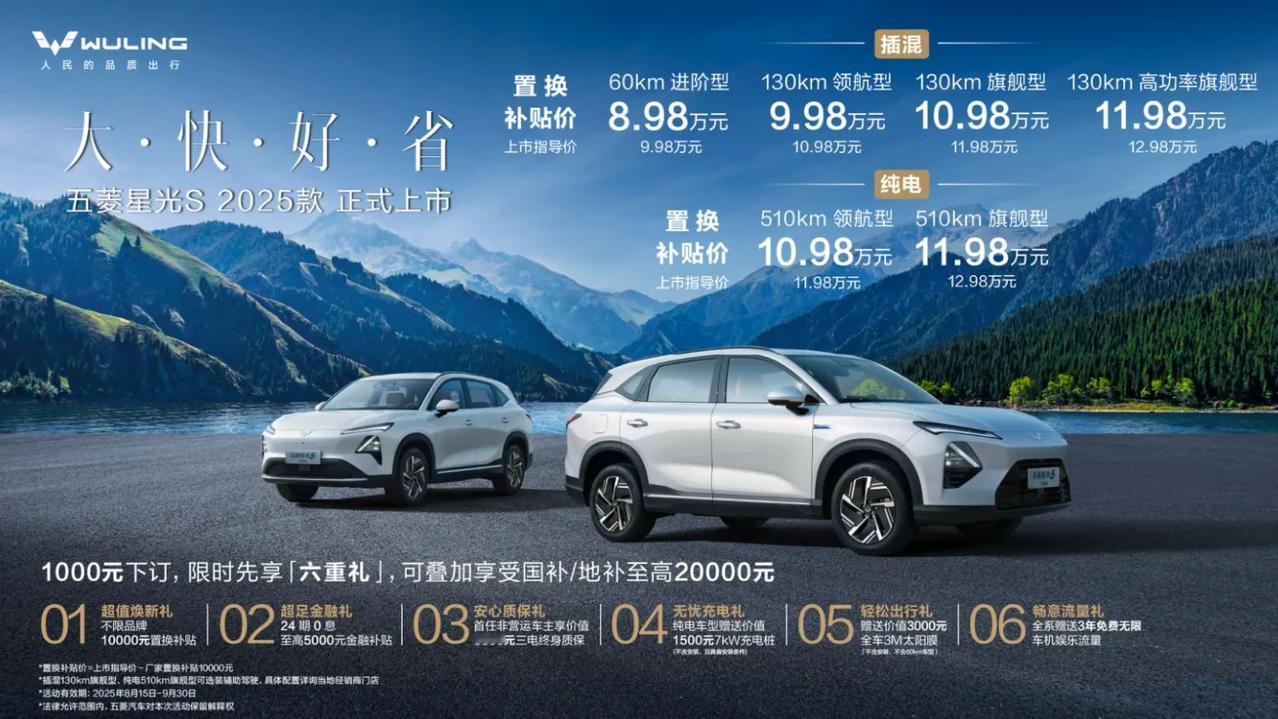携8大亮点，五菱星光S 2025款上市置换一口价为8.98万起。

五菱一直秉承