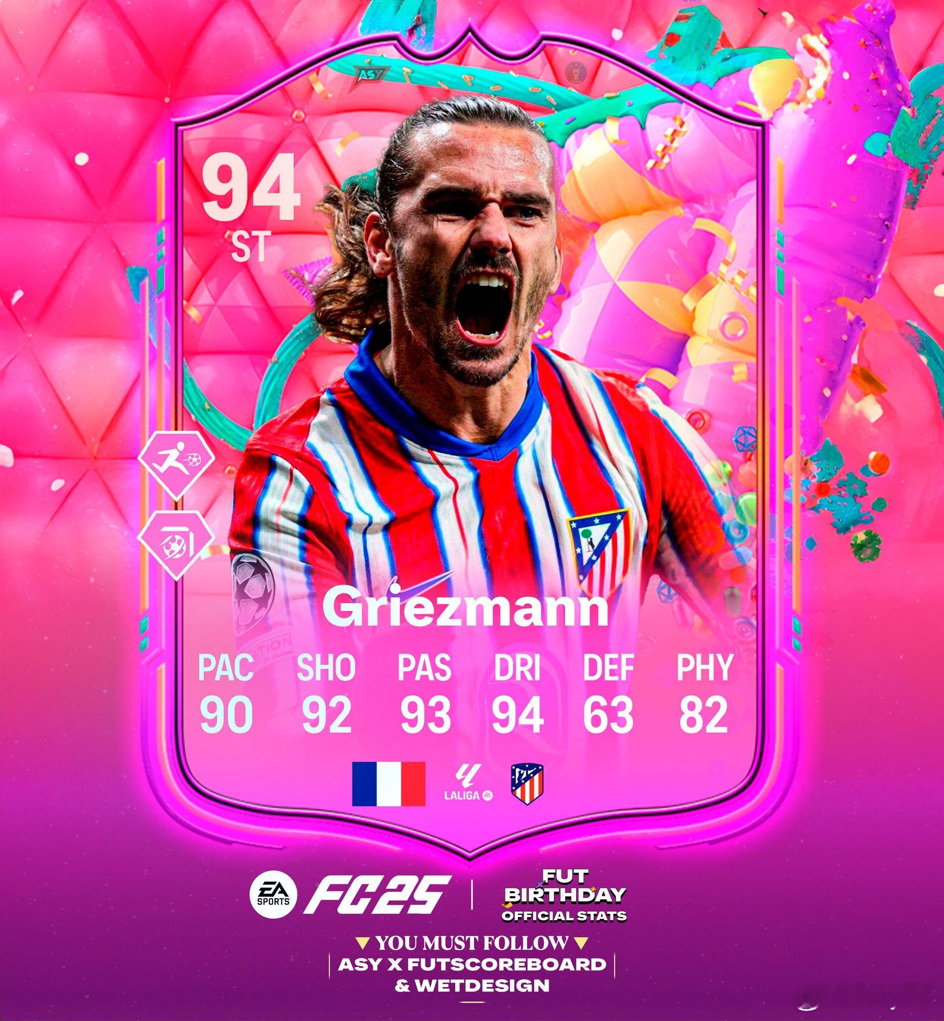 FUT Birthday生日格里兹曼的正式数据。FC25 ​​​