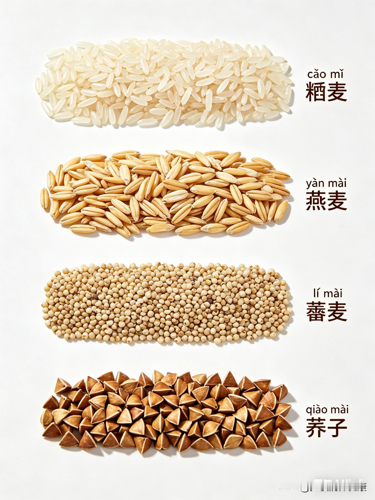 【四大控糖粗粮】拼音+通俗讲解

1. 读音标注

• 糙米（cāo mǐ）
