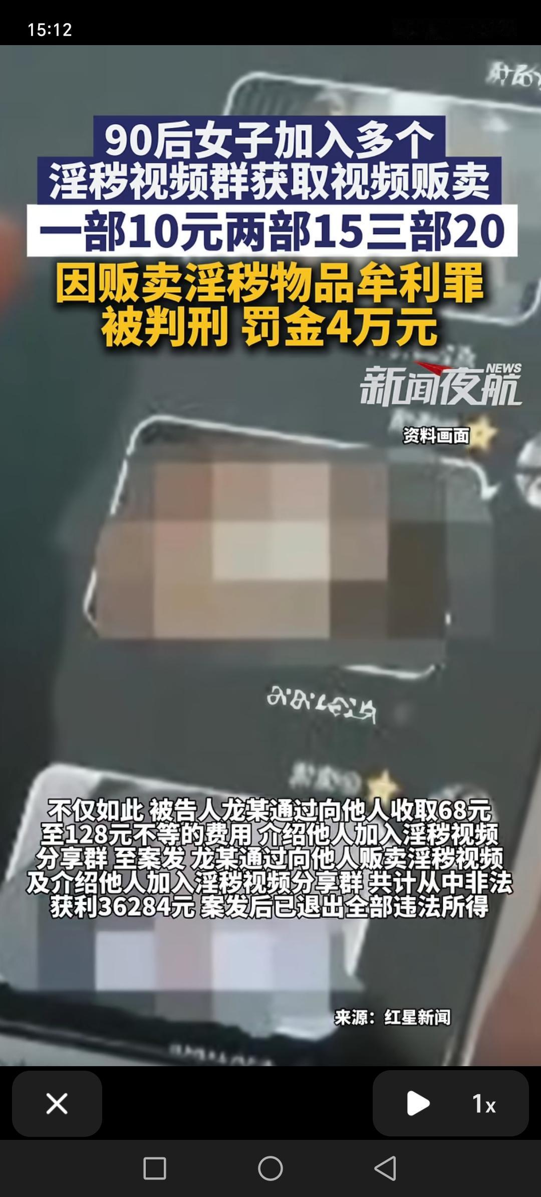 90后女子加入多个淫秽视频群获取淫秽视频贩卖。然后牟取利润，被判刑，处罚金4万元
