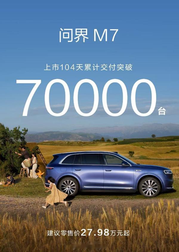 全新问界M7 上市104天交付超7万辆，是我们25年新能源汽车黑马榜 现象级车型