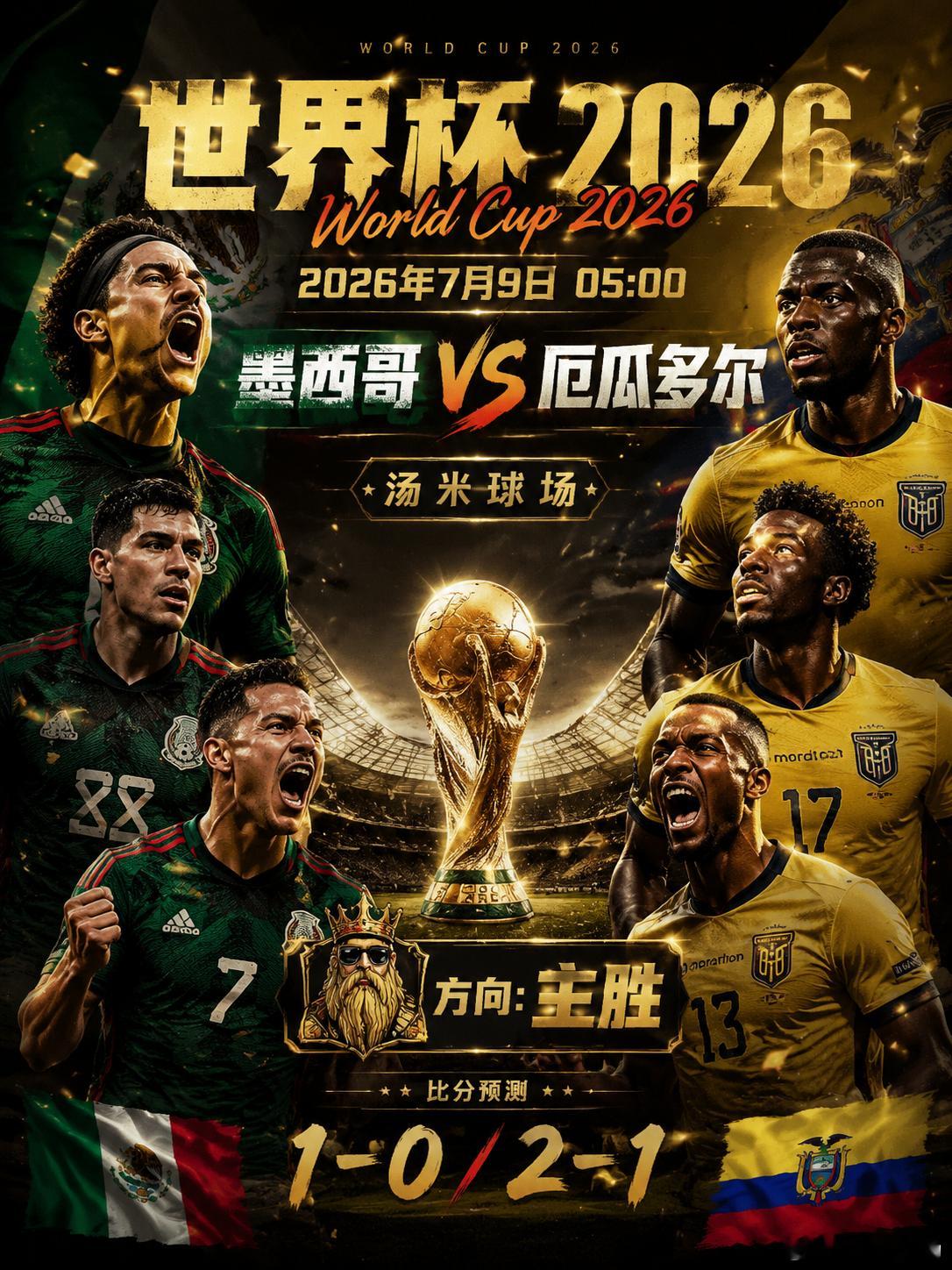 墨西哥vs厄瓜多尔世界杯淘汰赛兄弟们，明天上午九点，墨西哥vs厄瓜多尔，东道主的