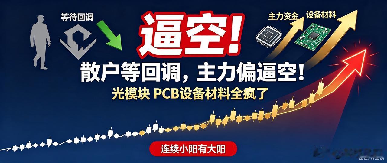 散户等回调，主力偏逼空！光模块PCB设备材料全疯了


光模块不敢追，PCB犹豫