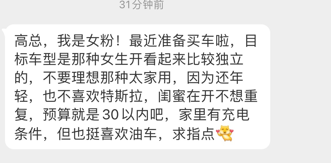 为数不多的女粉[笑cry]想花30万以内买一台看起来独立一点的车你们觉得哪款合适