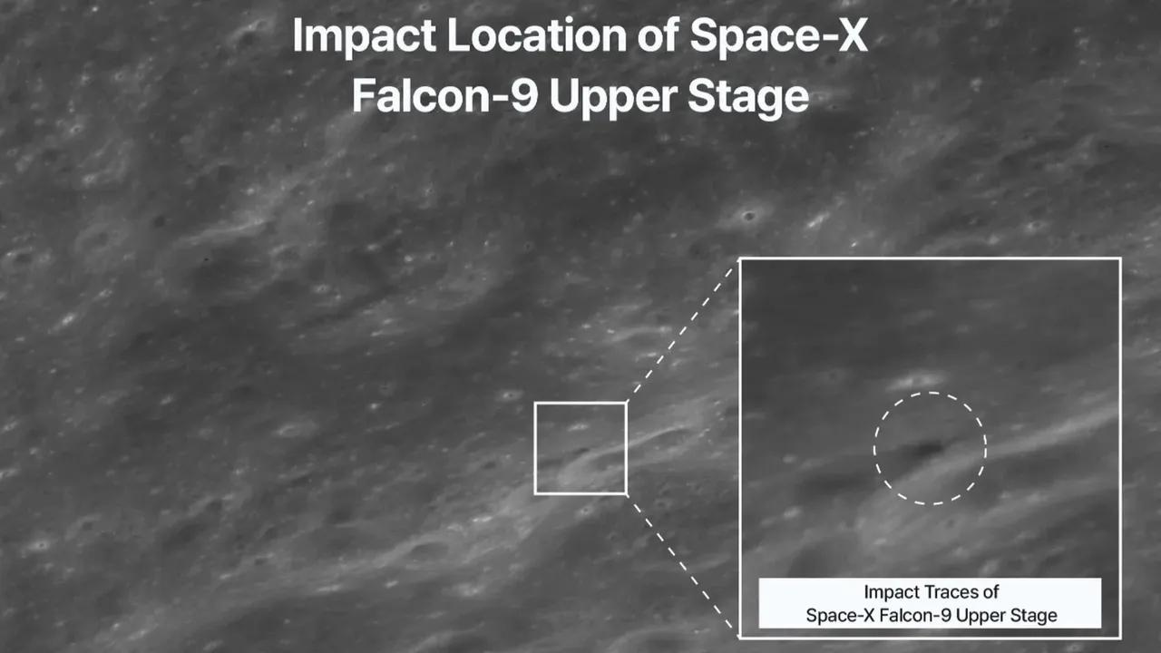 SpaceX月球火箭坠毁的首批照片显示，月球表面被撕开了一个焦黑的洞