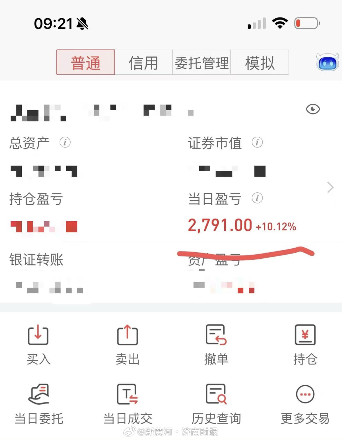 【#网友晒图开盘盈利2791收盘亏418# 】#A股大幅高开后回落# 节后首个交