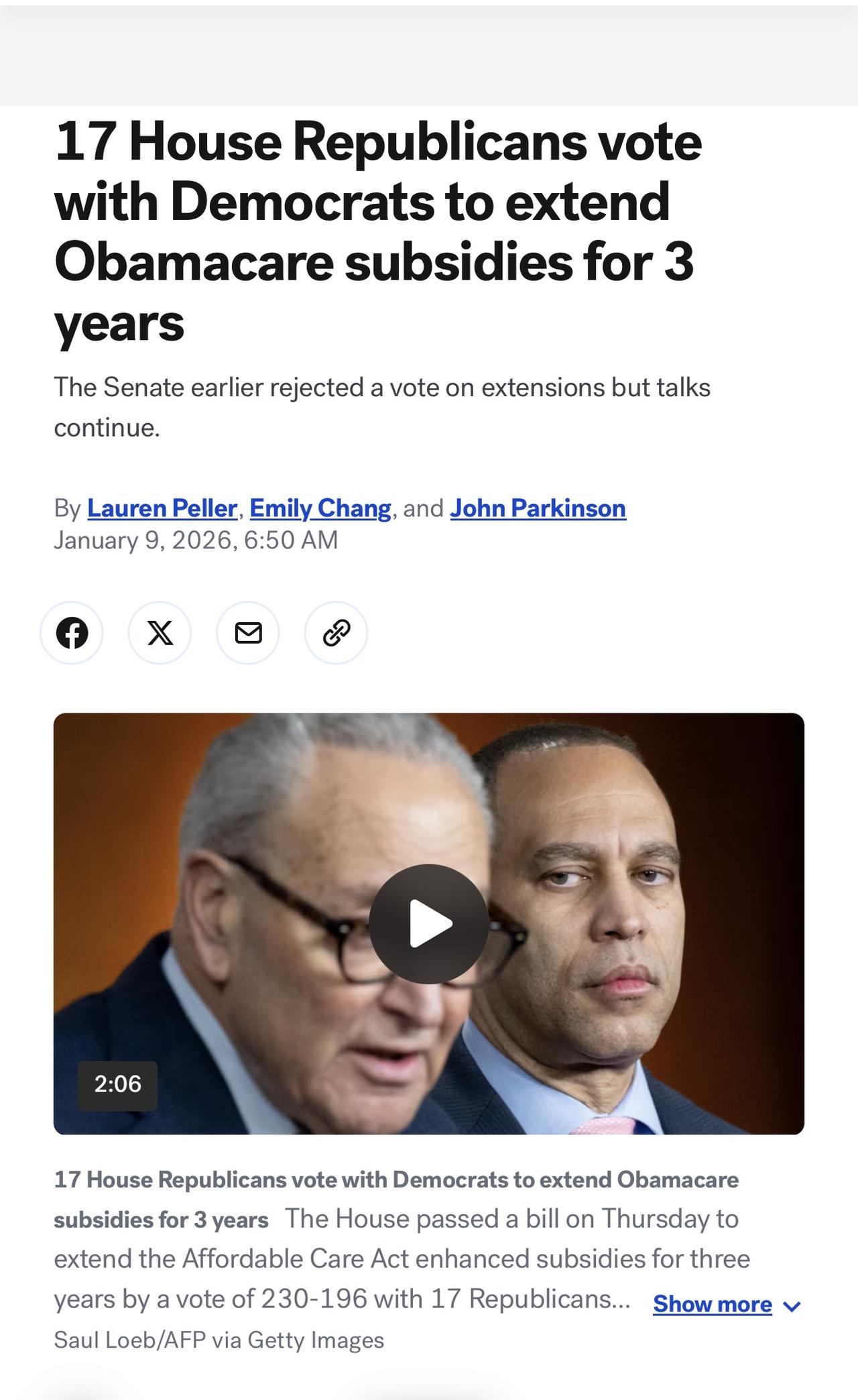 美国众议院周四以230票赞成、196票反对的投票结果通过了一项法案，将《平价医疗