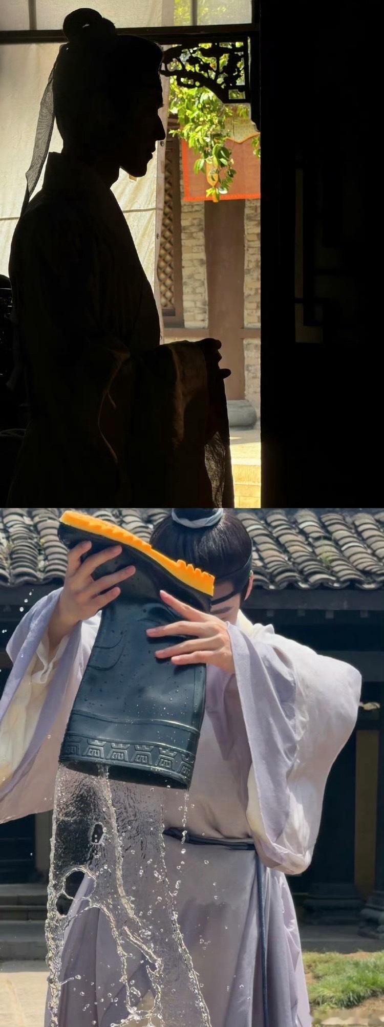 何洛洛拍戏胶鞋里全是水何洛洛古装配胶鞋 古装下面是胶鞋哈哈哈哈 搞笑男洛洛 