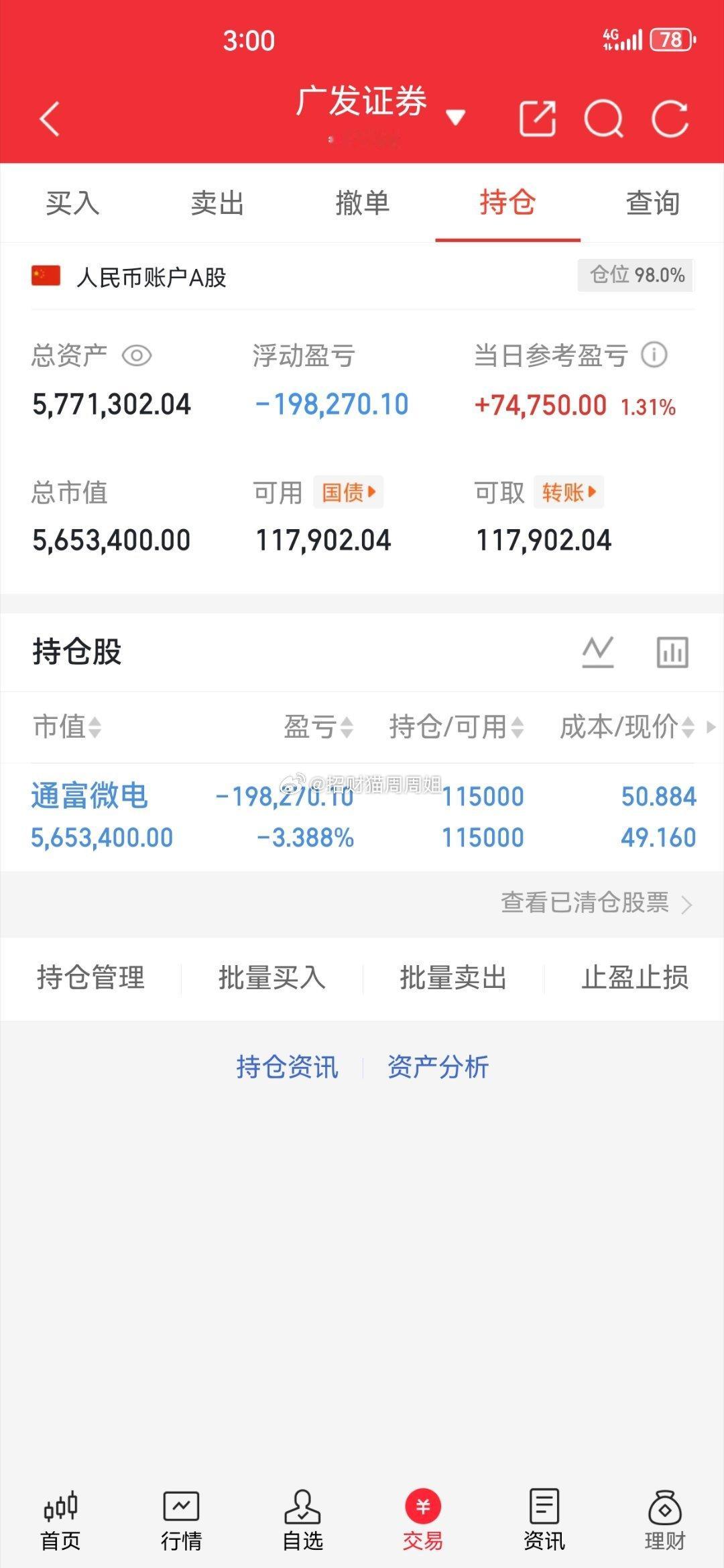 500万本金，目标1年做到1500万，1年翻3倍，欢迎各位关注！（第60天）继续