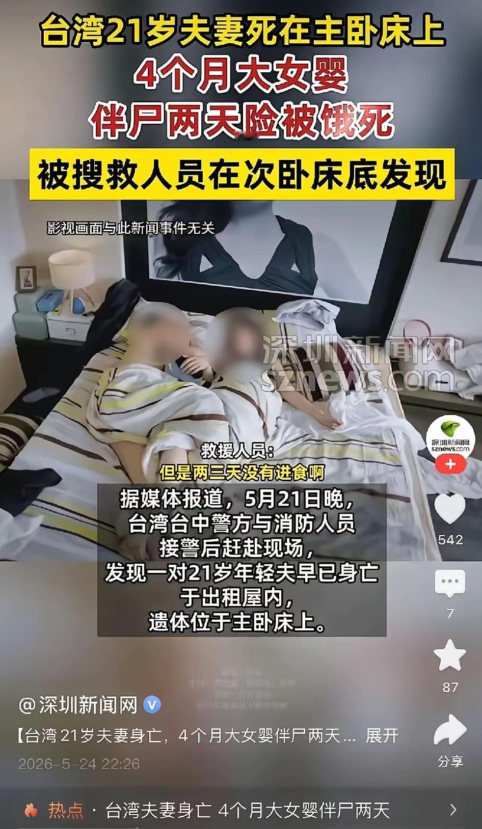 真的看一次心酸一次，谁能想到四个月大的宝宝，独自陪着离世的父母熬了两三天。事发在