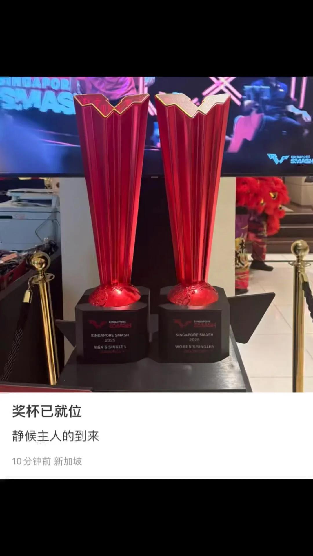 新加坡冠军已就位，等待冠军们的来临！
大年初二，国乒已乘机飞往新加坡，期待着他们