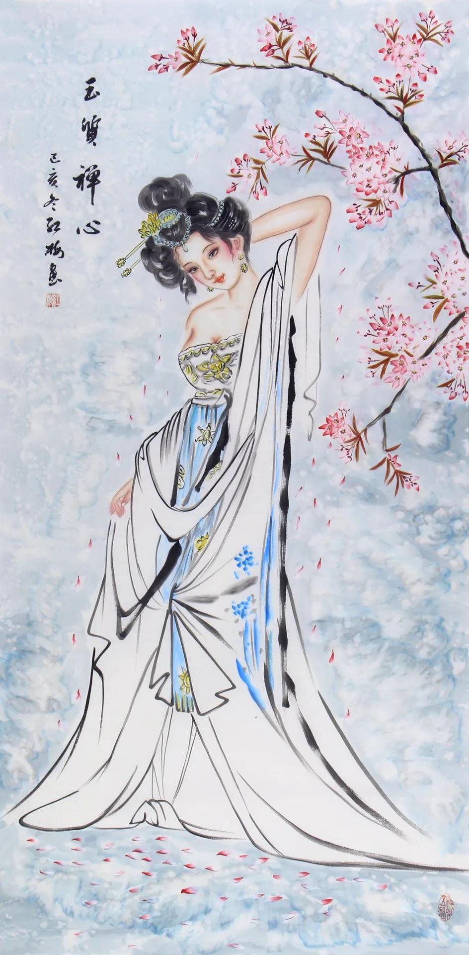 当代画坛一道靓丽的风景线，用心灵生产美人，人物画大师，陈红梅老师国画仕女作品，将