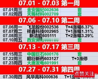𝟳月最后一天给了“科技人”体面！本月共计分享10只个股，其中“金安国纪、天赐材