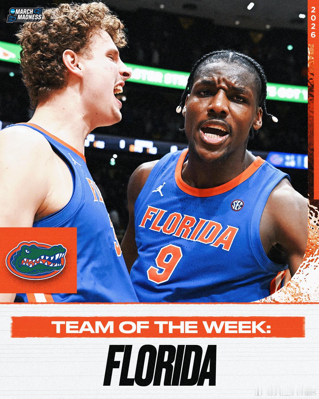 NCAA官网第11周NCAA男篮 最佳球队：佛罗里达大学，最佳球员：Cam Bo