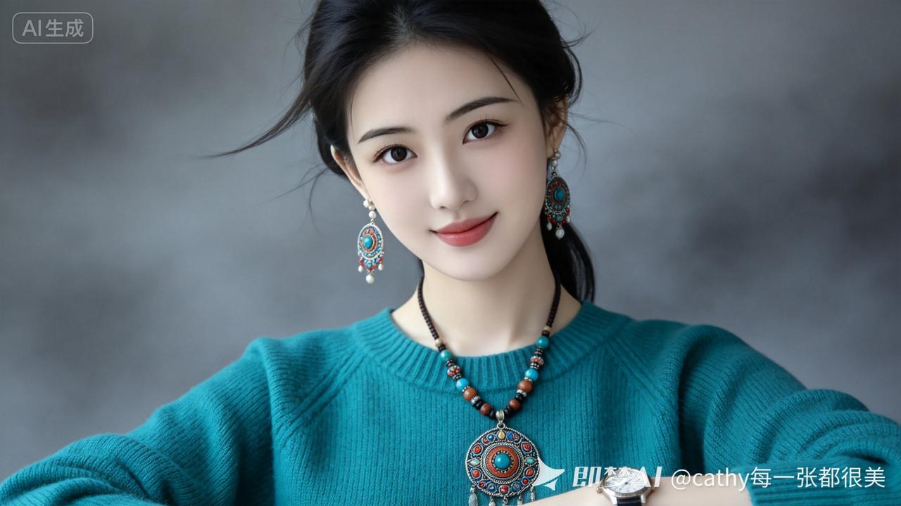 绝色冷艳美人，冷白皮细腻透亮，纤长睫毛衬浅淡浅笑，妩媚自带矜贵气场。发丝随性挽起