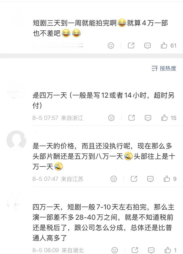原来四万是拍一天的价格不是拍一部的啊短剧演员日薪四万
