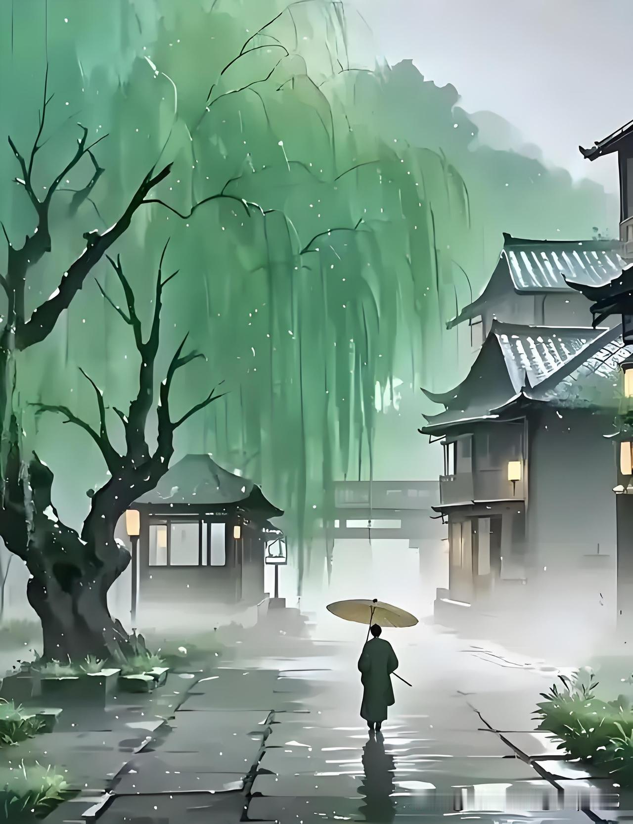 《雨中漫兴柬泓山
中溪洱皋·其四》
——明·杨慎
雨声萧寺喜留宾，
窗竹檐花更可