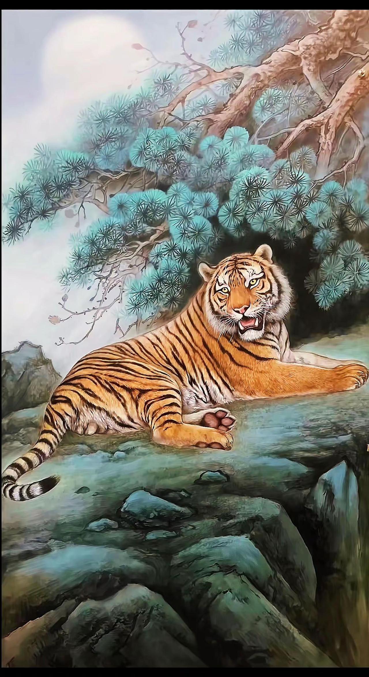 虎啸山林。国画老虎国画老虎 猛虎图 画虎艺术 画虎图
