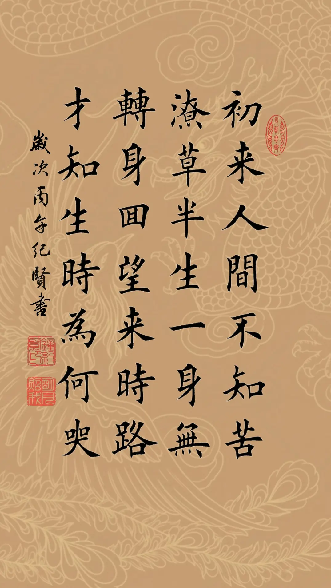 初来人间不知苦， 潦草半生一身无； 转身回望来时路， 才知生时为何哭。