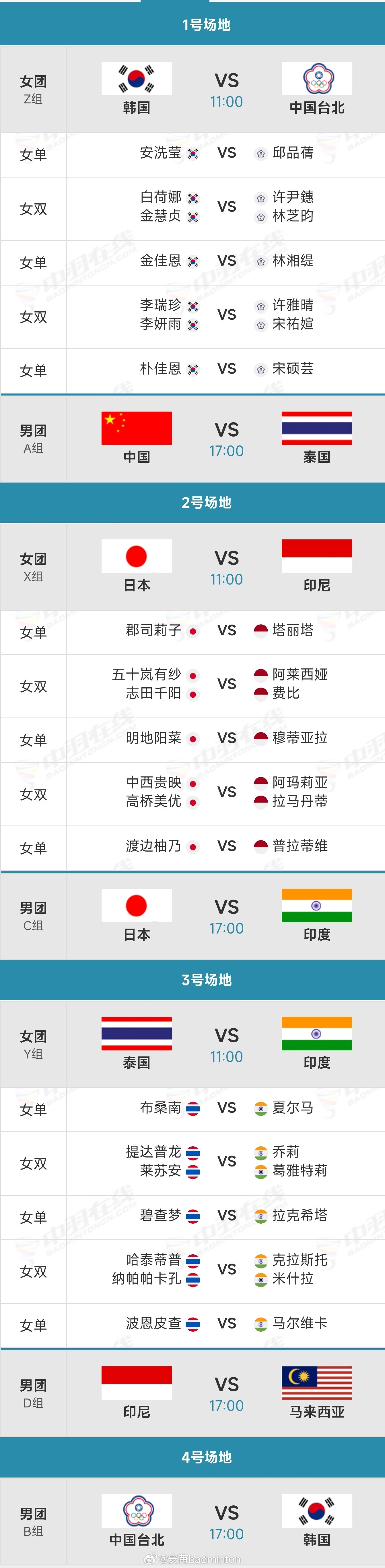 亚团赛小组赛第三日赛程（图1）第二日赛果（图2）总竞赛日程（图3）参赛人员名单（