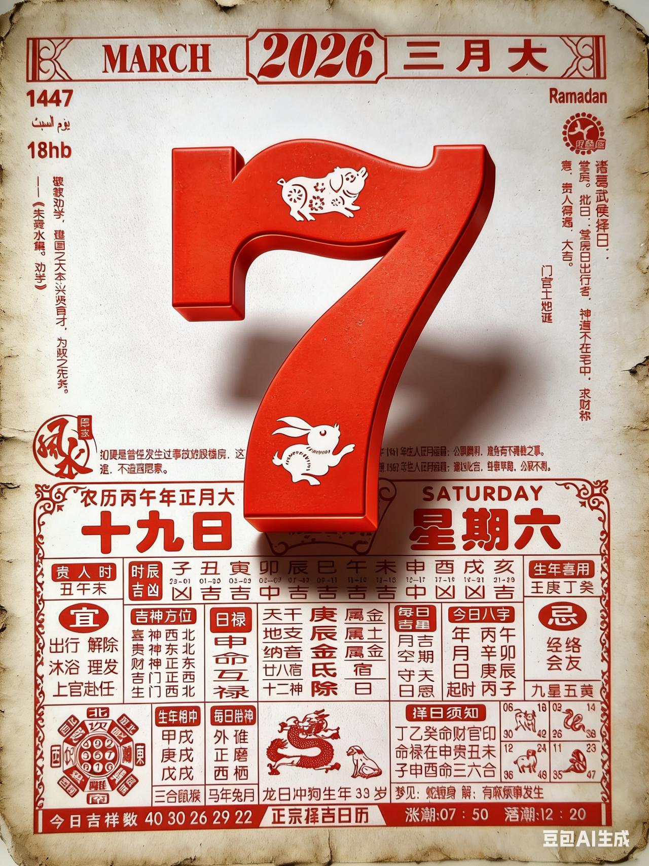 2026年3月7日，老黄历上的信息用大白话给你唠明白：

先看这天是啥日子：
