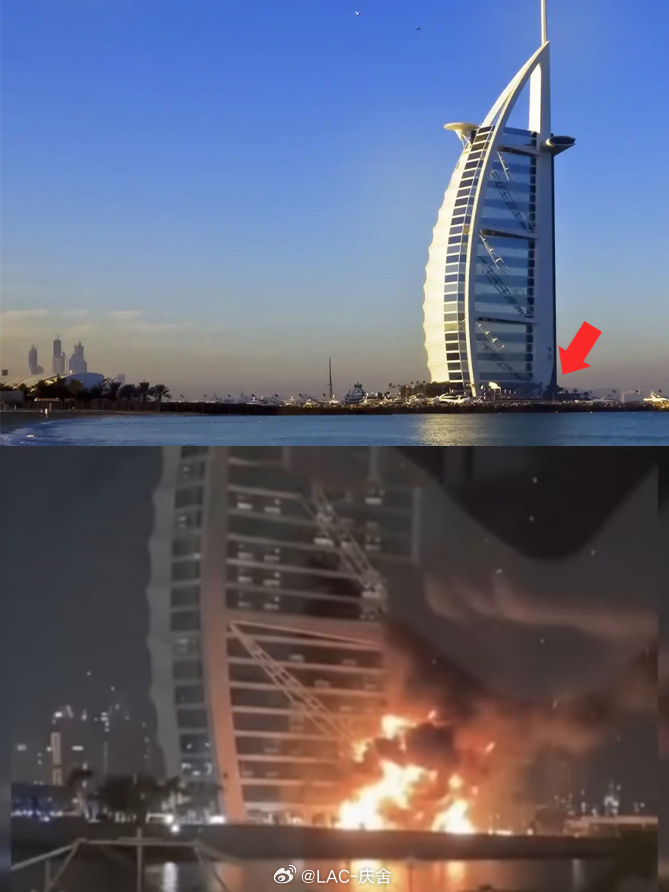 迪拜帆船酒店在袭击中起火 看到遇袭起火的消息，真的太震惊了。曾经那么标志性、安宁