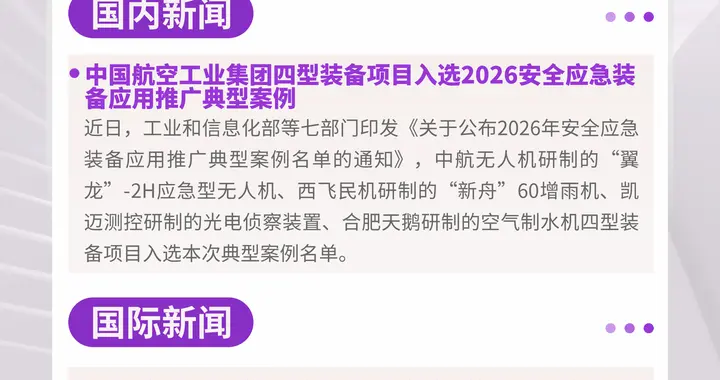 【看航空晚报】中国航空工业集团四型装备项目入选2026安全应急装备应用推广典型案例