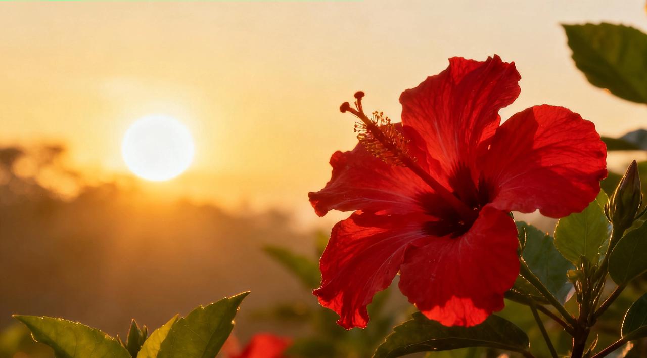 今朝旭日照红花。
（图片由AI生成。）