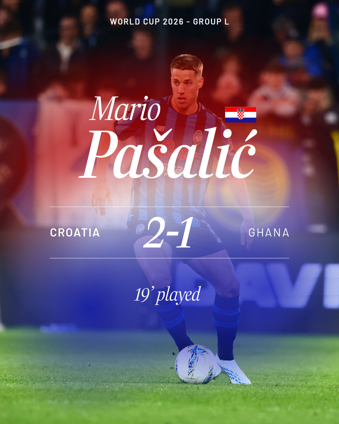 2026世界杯 L组小组赛末轮帕萨利奇所在的克罗地亚队在2:1战胜加纳队，以小组