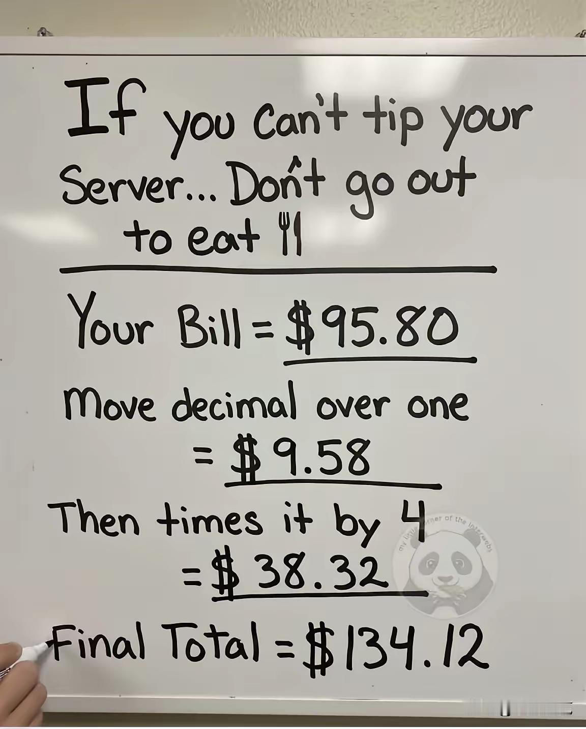 美国餐馆公告：本餐馆收40%的小费
​如果你连服务员的小费都不想给，就滚回家自己